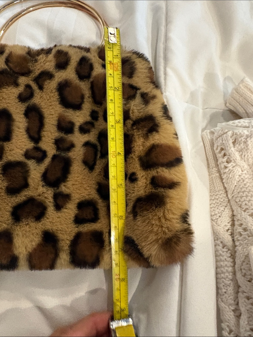 Leopard Print Faux Fur Mini Bag with Gold Ring Handles - Picture 5 of 5